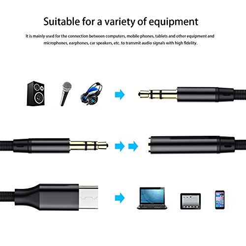 C-to 3.5mm Audio Jack Adapter, Type-c AUX Jack Cable USB-C Male to 3.5mm Female Headphone Converter with high Resolution/DAC, Audio Cable for 2 / 2XL / 3 / 3XL, Samsung, ipad pro 2 Pieces (Black)