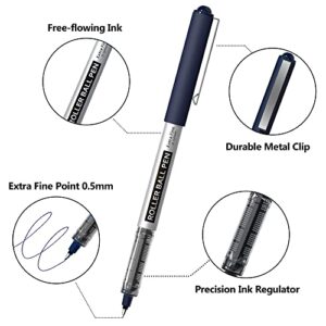 Shuttle Art RollerBall Pens, 50 Pack Blue Fine Point Roller Ball Pens, 0.5mm Liquid Ink Pens for Writing Journaling Taking Notes School Office