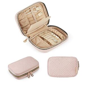 bagsmart travel jewelry organizer case small jewelry roll for journey-rings, necklaces, earrings, bracelets, soft pink