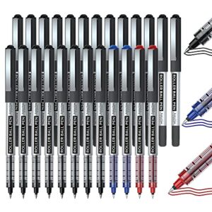 shuttle art rollerball pens, 25 pack(21 black 2 blue 2 red) fine point roller ball pens, 0.5mm liquid ink pens for writing journaling taking notes school office