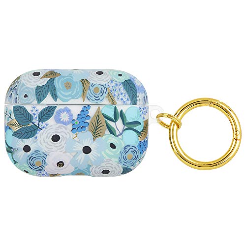 Rifle Paper Co. Airpods Pro Case Cover with Keychain [Wireless Charging Compatible] [Visible LED] Cute Case for Apple AirPods Pro with Floral Design, Anti Scratch, Slim, Shockproof - Garden Party Blue