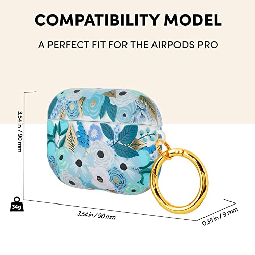 Rifle Paper Co. Airpods Pro Case Cover with Keychain [Wireless Charging Compatible] [Visible LED] Cute Case for Apple AirPods Pro with Floral Design, Anti Scratch, Slim, Shockproof - Garden Party Blue
