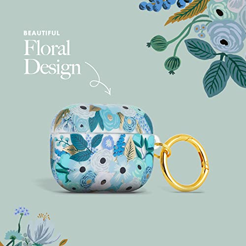 Rifle Paper Co. Airpods Pro Case Cover with Keychain [Wireless Charging Compatible] [Visible LED] Cute Case for Apple AirPods Pro with Floral Design, Anti Scratch, Slim, Shockproof - Garden Party Blue