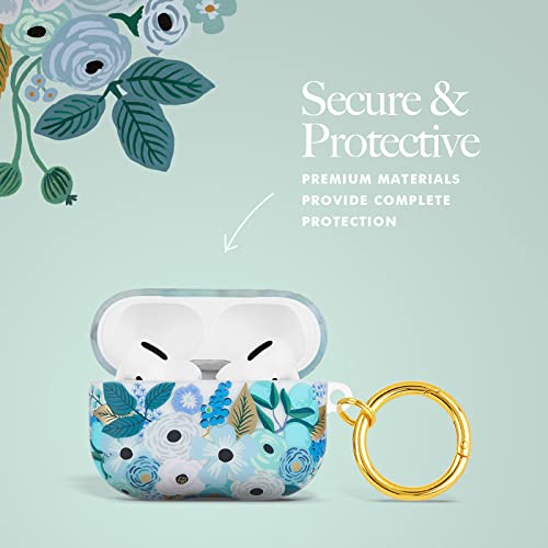 Rifle Paper Co. Airpods Pro Case Cover with Keychain [Wireless Charging Compatible] [Visible LED] Cute Case for Apple AirPods Pro with Floral Design, Anti Scratch, Slim, Shockproof - Garden Party Blue