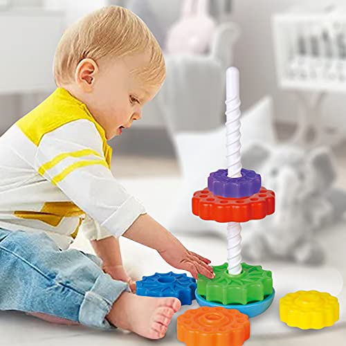 FineSource Super JoJo Stacking Rings Toy Plastic Rainbow Stacker Toddler Spinning Toy Learning Toys for 12 Months 1 Year Old Baby Boys Girls (one Color)