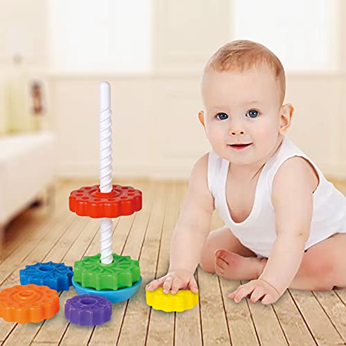 FineSource Super JoJo Stacking Rings Toy Plastic Rainbow Stacker Toddler Spinning Toy Learning Toys for 12 Months 1 Year Old Baby Boys Girls (one Color)