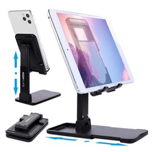 universal cell phone stand, foldable upgraded cell phone tablet desktop stand holder, angle height adjustable phone cradle dock compatible for iphone/mobile phone/ipad/tablets/device of 4-13 inch