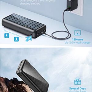 MINRISE Portable Charger 30000mAh, Power Bank Solar Charger with 2 USB Outputs and USB-C (Input Only), External Battery Pack for Outdoor Activities Compatible with Cellphones etc