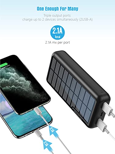 MINRISE Portable Charger 30000mAh, Power Bank Solar Charger with 2 USB Outputs and USB-C (Input Only), External Battery Pack for Outdoor Activities Compatible with Cellphones etc