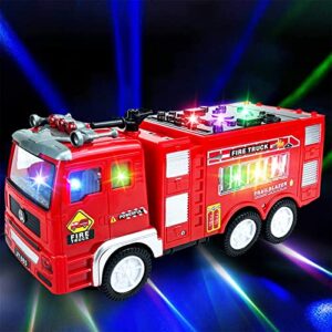 ynanimery electric fire truck car toy with 4d lights and sounds, realistic firetruck toys for toddlers kids boys girls, bump and go car toy for imaginative play