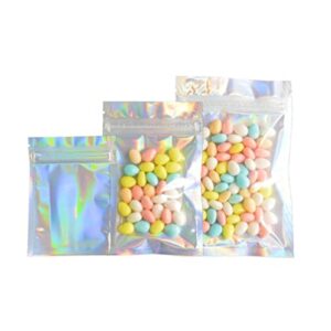 100pcs clear front glitter holographic zip lock bags iridescent pouches food packing packaging pouches bags storage pouches bags silver 3.9x5.9in (10x15cm)