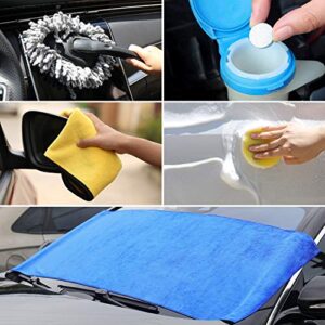 AUTODECO 25Pcs Microfibre Car Wash Cleaning Tools Set Gloves Towels Applicator Pads Sponge Car Care Kit Wheel Brush Car Cleaning Kit with Storage Box Black Grey Yellow Handle