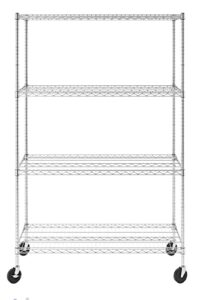 saferacks nsf certified storage shelves, heavy duty steel wire shelving unit with wheels and adjustable feet, used as pantry shelf, garage or bakers rack kitchen shelving - (24"x48"x72" 4-tier)