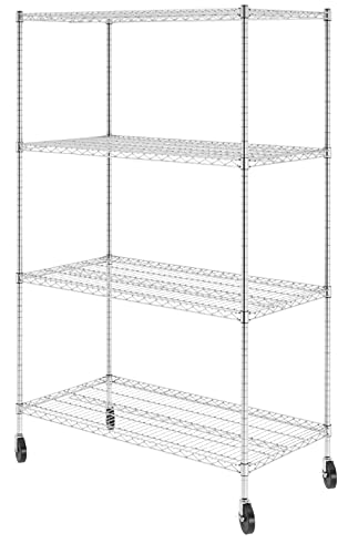 SafeRacks NSF Certified Storage Shelves, Heavy Duty Steel Wire Shelving Unit with Wheels and Adjustable Feet, Used as Pantry Shelf, Garage or Bakers Rack Kitchen Shelving - (24"x48"x72" 4-Tier)