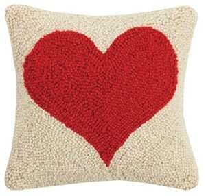 peking handicraft 30gy184c10sq red heart hook pillow, 10-inch square, wool and cotton