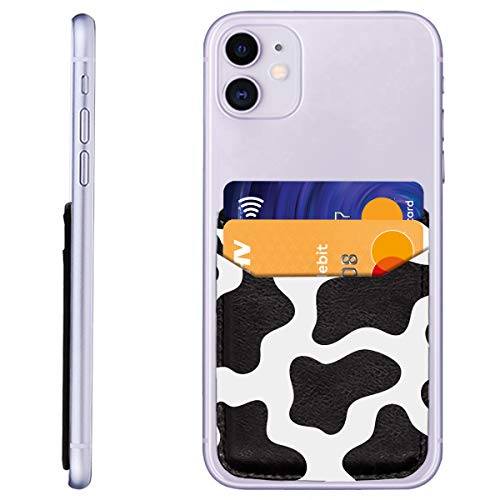 Cow Print Phone Credit Card Holder 3M Adhesive Stick on Wallet Pocket Case Mate for Cell Phone