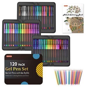 shuttle art gel pens, 120 pack gel pen set packed in metal case, 60 unique colors with 60 refills for adults coloring books drawing doodling crafts scrapbooking journaling