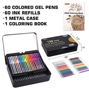 Shuttle Art Gel Pens, 120 Pack Gel Pen Set Packed in Metal Case, 60 Unique Colors with 60 Refills for Adults Coloring Books Drawing Doodling Crafts Scrapbooking Journaling