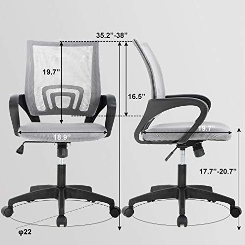 Home Office Chair Ergonomic Desk Chair Mesh Computer Chair with Lumbar Support Armrest Executive Rolling Swivel Adjustable Mid Back Task Chair for Women Adults (Grey)
