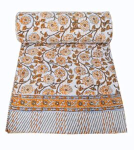 maviss homes indian traditional handmade patchwork cotton super soft kantha quilt blanket | throw bedspread blanket | bedroom décor throw quilt |home décor; grey