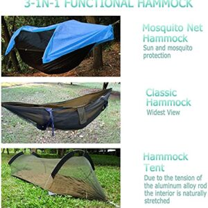 OHMU 440Lbs Camping Hammock with Mosquito Net and Rainfly Cover,2 Persons 4 in 1 Lightweight Backpacking Ground Hammock Tent