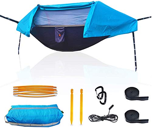 OHMU 440Lbs Camping Hammock with Mosquito Net and Rainfly Cover,2 Persons 4 in 1 Lightweight Backpacking Ground Hammock Tent