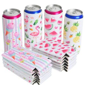 neoprene slim can sleeves - set of 12 can sleeves beer soda drink coolies caddies collapsible reusable thermocoolers for weddings bridal shower birthday bachelorette parties