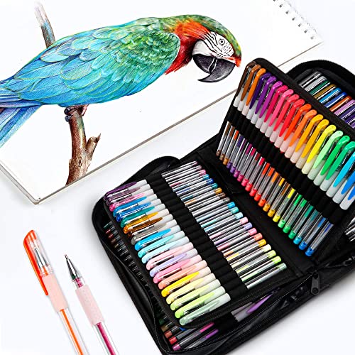 Shuttle Art Gel Pens, 130 Colors Gel Pen with 1 Coloring Book in Travel Case for Adults Coloring Books Drawing Crafts Scrapbooking Journaling