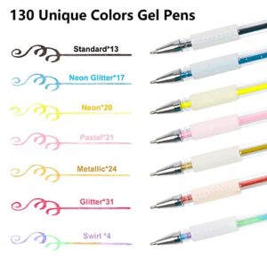 Shuttle Art Gel Pens, 130 Colors Gel Pen with 1 Coloring Book in Travel Case for Adults Coloring Books Drawing Crafts Scrapbooking Journaling