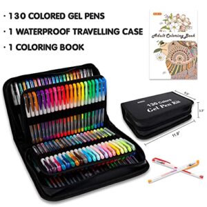 Shuttle Art Gel Pens, 130 Colors Gel Pen with 1 Coloring Book in Travel Case for Adults Coloring Books Drawing Crafts Scrapbooking Journaling