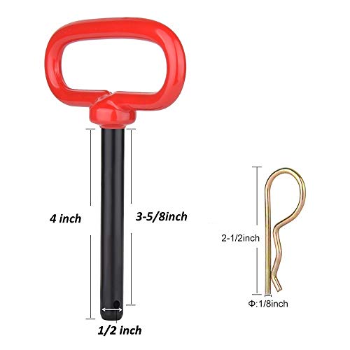 2 Pcs 1/2 inch Red Handle Hitch Pin Accessories for Tractors,Clevis pin (1/2 x 3-5/8)