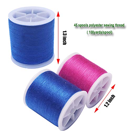 45 spools Sewing Thread Kits Polyester for Hand & Machine Sewing Total 4500yards