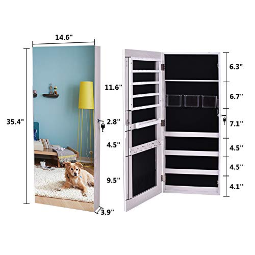 Genrics The Whole Surface PVC Film Wall Hanging Door with Lock Jewelry Cabinet Fitting Mirror Cabinet White