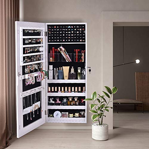 Genrics The Whole Surface PVC Film Wall Hanging Door with Lock Jewelry Cabinet Fitting Mirror Cabinet White