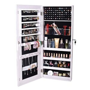 Genrics The Whole Surface PVC Film Wall Hanging Door with Lock Jewelry Cabinet Fitting Mirror Cabinet White