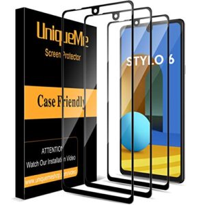 uniqueme [3 pack] screen protector compatible for lg stylo 6 tempered glass [full coverage] edge to edge protection [case friendly] - black