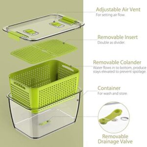 LUXEAR Fresh Container, 3PACK Produce Saver Container BPA Free Fridge Organizer for Vegetable Fruit and Salad Partitioned Food Storage Container with Vents Stay Fresh Containers Not Dishwashers Safe