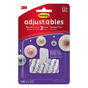 3m command adjustables hooks & clips [repositionable]: adjustable clips / 6-pack (clear) / 6-pack