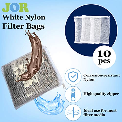 JOR Aquarium Media Filter Bags with 1mm Holes, Nylon Mesh Aquarium Filter with Plastic Zipper, Choose Your Best Fish Tank Net Bags, Sturdy, Easy, and Reusable, 10 pcs