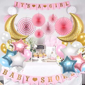 34 PCS Twinkle Little Star Baby Shower Birthday Party Decoration,Moon and Star Mylar Balloons for Gender Reveal Party,Blue Pink White Gold Confetti Latex Balloons