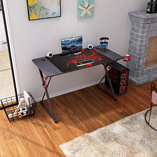 DESIGNA 47'' Gaming Desk, X-Shape Computer Desk with Free Mouse pad, Cup Holder& Headphone Hook & Controller Stand, Gamer Workstation for Home Office, Black