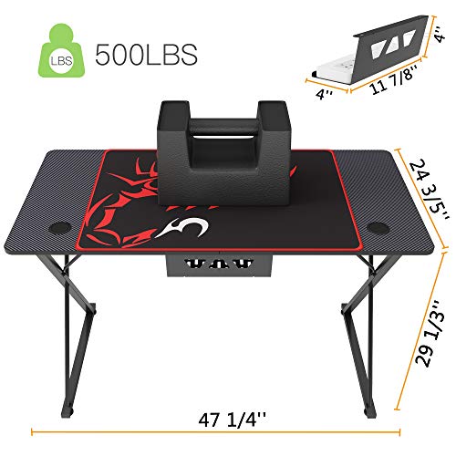 DESIGNA 47'' Gaming Desk, X-Shape Computer Desk with Free Mouse pad, Cup Holder& Headphone Hook & Controller Stand, Gamer Workstation for Home Office, Black