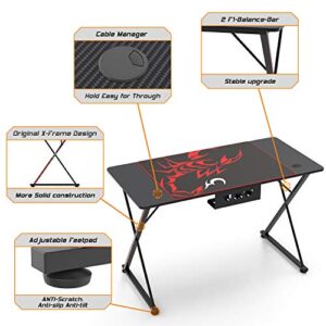 DESIGNA 47'' Gaming Desk, X-Shape Computer Desk with Free Mouse pad, Cup Holder& Headphone Hook & Controller Stand, Gamer Workstation for Home Office, Black