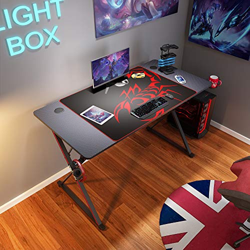 DESIGNA 47'' Gaming Desk, X-Shape Computer Desk with Free Mouse pad, Cup Holder& Headphone Hook & Controller Stand, Gamer Workstation for Home Office, Black