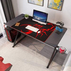 DESIGNA 47'' Gaming Desk, X-Shape Computer Desk with Free Mouse pad, Cup Holder& Headphone Hook & Controller Stand, Gamer Workstation for Home Office, Black