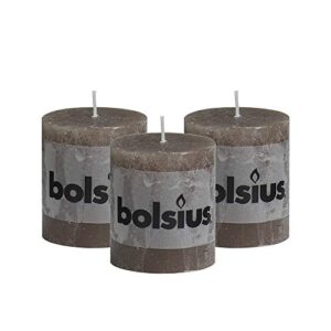bolsius rustic taupe unscented pillar candles - 2.75" x 3.25" decoration candles set of 3 - clean burning dripless dinner candles for wedding & home decor party restaurant spa- aprox (80x68m)