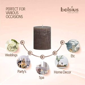 BOLSIUS Rustic Taupe Unscented Pillar Candles - 2.75" X 3.25" Decoration Candles Set of 3 - Clean Burning Dripless Dinner Candles for Wedding & Home Decor Party Restaurant Spa- Aprox (80x68m)