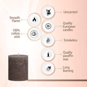 BOLSIUS Rustic Taupe Unscented Pillar Candles - 2.75" X 3.25" Decoration Candles Set of 3 - Clean Burning Dripless Dinner Candles for Wedding & Home Decor Party Restaurant Spa- Aprox (80x68m)