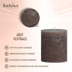 BOLSIUS Rustic Taupe Unscented Pillar Candles - 2.75" X 3.25" Decoration Candles Set of 3 - Clean Burning Dripless Dinner Candles for Wedding & Home Decor Party Restaurant Spa- Aprox (80x68m)