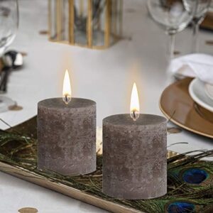 BOLSIUS Rustic Taupe Unscented Pillar Candles - 2.75" X 3.25" Decoration Candles Set of 3 - Clean Burning Dripless Dinner Candles for Wedding & Home Decor Party Restaurant Spa- Aprox (80x68m)